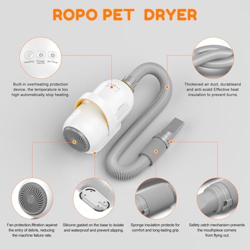 ROPO Dog Dryer Dog Hair Dryer high Velocity Blow Dryer for Dogs,high Power Intelligent Digital Screen Display Adjustable Speed and Temperature (White, SE01)