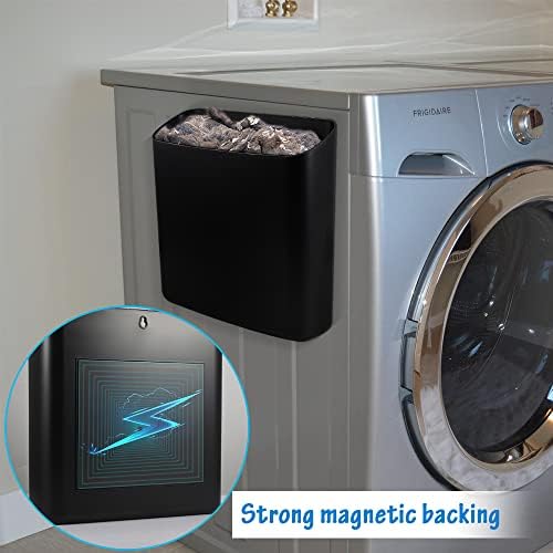 Picowe Magnetic Laundry Storage, Large Lint Holder Bin for Laundry Room, Space-Saving Trash Container Hanging on Dryer, Washer or Wall Mount Trash Bin (Black)