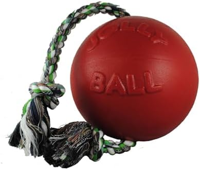 Jolly Pets Romp-N-Roll Rope & Ball Dog Toy, 4.5 in Small, Blueberry | Rope-and-ball fetch toy in tough JollyFlex - won't deflate if punctured, floats, made in USA