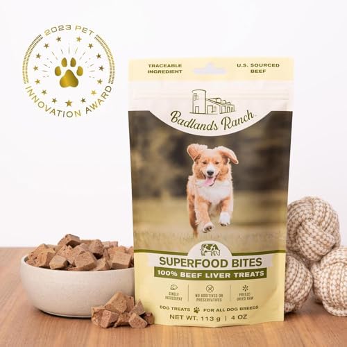 BADLANDS RANCH by Katherine Heigl – Superfood Bite Freeze-Dried Raw Beef Liver Dog Treats – High Protein Single-Ingredient Snacks for Training, Rewards & Daily Wellness – 4 oz (Pack of 8)