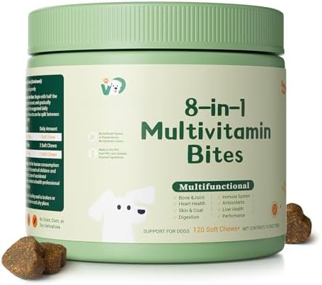 8-in-1 Dog Multivitamin Soft Chews - with Omega 3, Probiotics & Glucosamine - Immune, Skin, Joint, Digestive Support - Daily Supplement for All Dogs