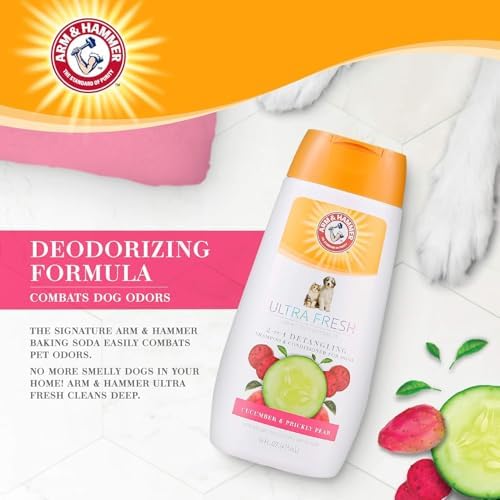 Arm & Hammer Detangling Dog Shampoo, Cucumber Prickly Pear, 16 Fl Oz, 2-Pk | 2-in-1 baking soda formula, moisturizing wash, suitable for dogs with tangled or matted coats