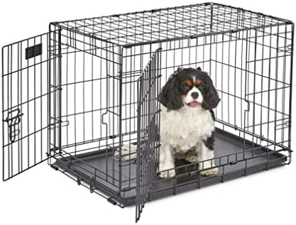 MidWest Homes for Pets Double Door iCrate Starter Kit, 30-inch Dog Crate Bundle for Medium Breeds, Includes Cage, Pet Bed, 2 Bowls and Privacy Cover