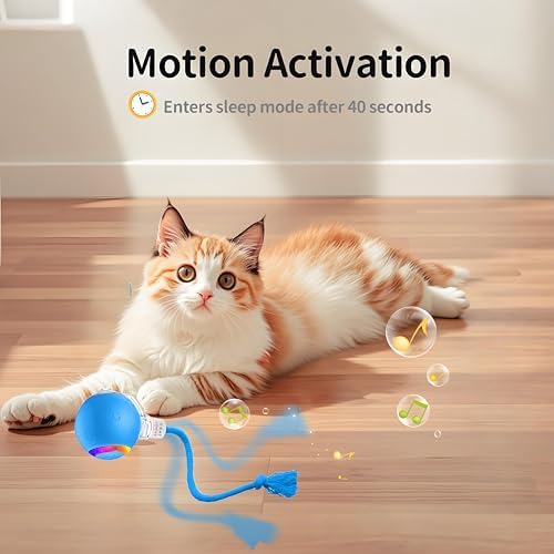 Interactive Cat Ball Toy – Motion Activated, RGB Lighting, 3 Motion Modes-Automatic Cat Ball for Bored Indoor Cats(Blue)