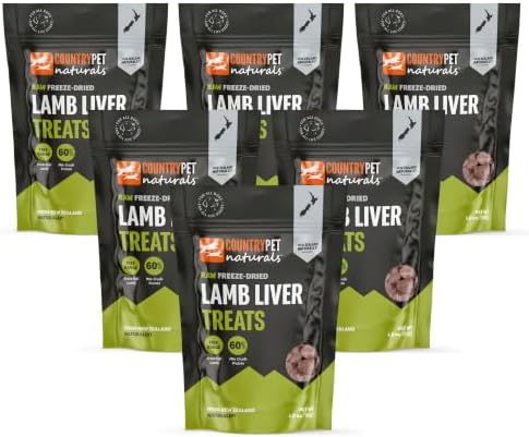New Zealand Raw Freeze-Dried Lamb Liver 60% Protein Bites 100% Grass-Fed, Premium, Single Ingredient, Grain & Gluten Free Dog Treat & Topper. No Crumbling 6-Pack