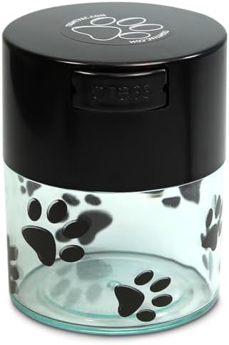 Pawvac 3 Ounce Vacuum Sealed Pet Food Storage Container; Black Cap & Clear Body/Black Paws