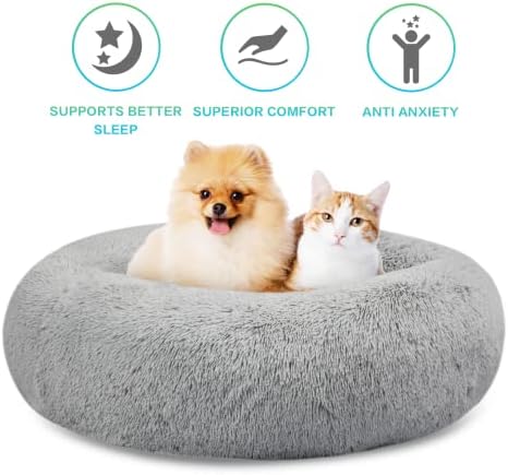 SAVFOX Calming Donut Dog Bed, 30", Light Grey