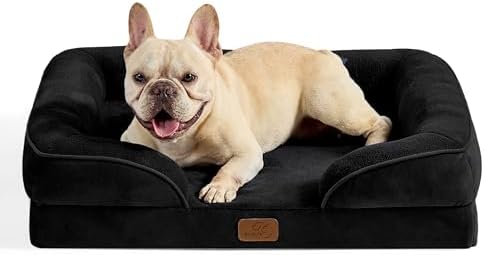 Bedsure Orthopedic Dog Bed Medium Size Dogs - Washable Medium Dog Cat Bed Waterproof, Comfort Pet Couch Sofa with Washable Removable Cover, Pets Bed with Nonskid Bottom, Black, 28"
