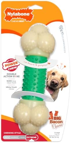 Nylabone Power Chew Double Action Barbell Bone Dog Chew Toy, X-Large | Durable dog toy for large dog breeds 50+ lbs, teeth-cleaning textures, long lasting, discourages destructive chewing