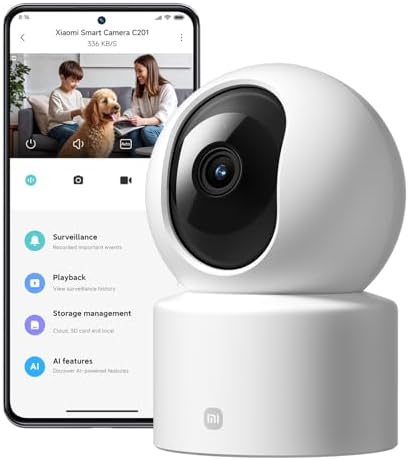 XIAOMI Smart Camera C201, 1080p Indoor Security Camera with Physical Lens Shielding, 360° Panoramic View, AI Human & Pet Detection, Full-Color Night Vision, Wi-Fi 6, Works with Google Assistant, 1pack