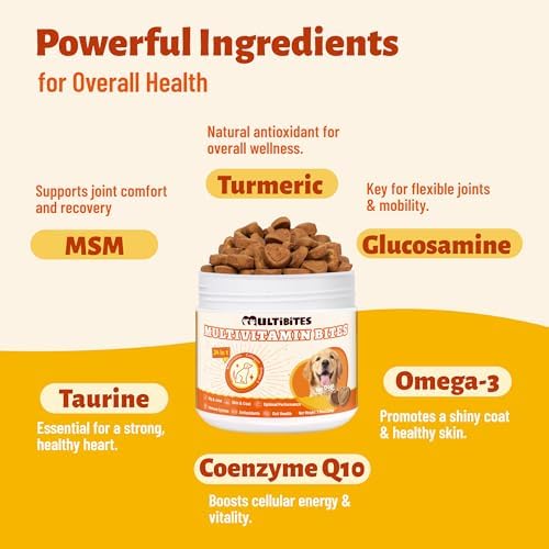 330 Bites Dog Vitamins and Supplements for Immunity Support | Dog Multivitamin with Taurine for Dogs, Coq10, Glucosamine,Omega 3 & Msm. Supports Heart Health & Antioxidant Protection