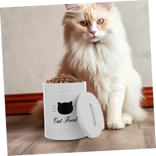 PRETYZOOM Iron Metal Container for Cat and Dog Food Airtight Sealed Jar Convenient and, Iron, White