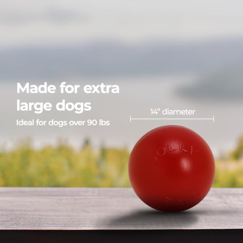 Jolly Pets Push-n-Play Ball Dog Toy, 14 Inches/Extra-Large, Red All Breed Sizes | Extra-large 14 inch durable push ball for XL dogs, fill with sand or water to adjust weight, floats, made in the USA