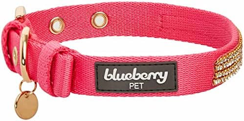 Blueberry Pet Sparkling Rhinestone Adjustable Dog Collar with Metal Buckle, French Pink, Neck 9-12.5", for Small Breed