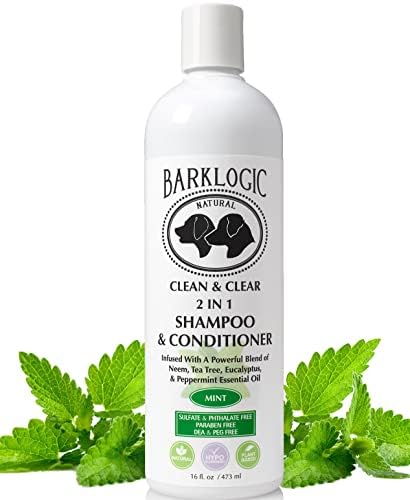 BarkLogic Clean & Clear 2 in 1 Shampoo & Conditioner, Mint, 16 fl oz - Grooming Essentials for A Quality Coat - No Parabens, No Phthalates, No Sulfates, No DEA & PEG, Safe & Vegan