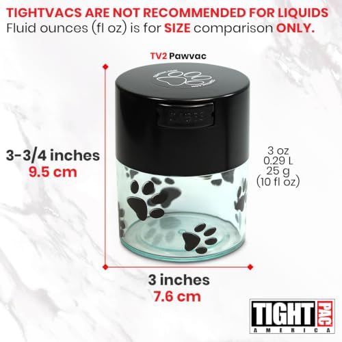 Pawvac 3 Ounce Vacuum Sealed Pet Food Storage Container; Black Cap & Clear Body/Black Paws