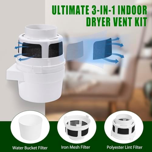 Upgraded Version - VIWINVELA 3 in 1 Indoor Dryer Vent Kit with White Dryer Vent Hose - Dryer Lint Catcher Water Filter Bucket - Dryer Lint Trap for Electric Dryer