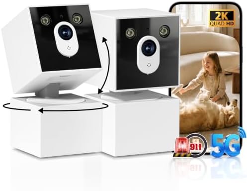 2K Dog Face Shaped Cameras for Home Security, No Subscription, 5G/2.4G WiFi Indoor Camera PTZ Pet Baby Monitor, Auto Motion Tracking, 911 Emergency Alert, Night Vision,Work with Alexa(2 Pack)