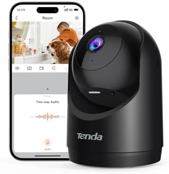 Tenda 2K Indoor Security Camera for Baby Monitor, WiFi 6 Pet/Dog Camera for Home Security, 360° Pan/Tilt, 2-Way Audio, Motion Detection, Night Vision, Cloud & SD Card Storage, Black(CP3-V3.0)