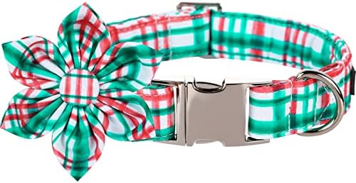 Lionet Paws Christmas Dog Collar with Flower, Dog Flower Collar with Metal Buckle for Dogs, Adjustable Comfortable Dog Collar Girl Gift, L, Neck 16-24 in