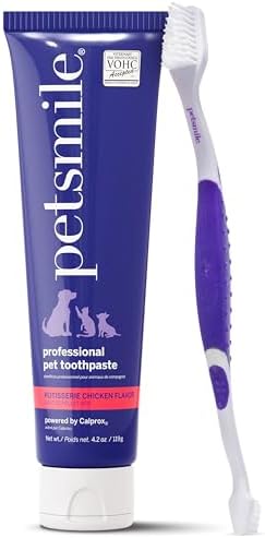 Petsmile Teeth Brushing Kit, Toothpaste + Brush, Rotisserie Chicken 4.2 Oz | Pet Toothpaste + 45° Patented Toothbrush, VOHC Accepted, Calprox® Powered, 6-Month Supply, Human-Grade, Clinically Proven