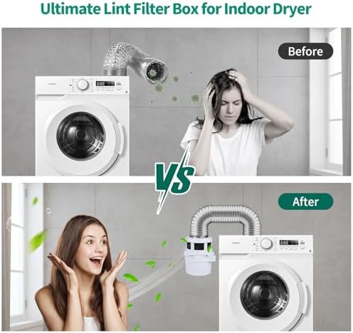 2026 Exclusive 3-in-1 Indoor Dryer Vent Kit - Dryer Lint Catcher Box Water Filter Bucket - Indoor Dryer Lint Trap for Electric Dryer | White No Duct Included