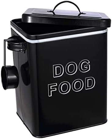 Morezi Metal Dog Food Storage Container Airtight Pet Food Treat Bin 6 lbs, 6 lbs, Carbon Steel, Black