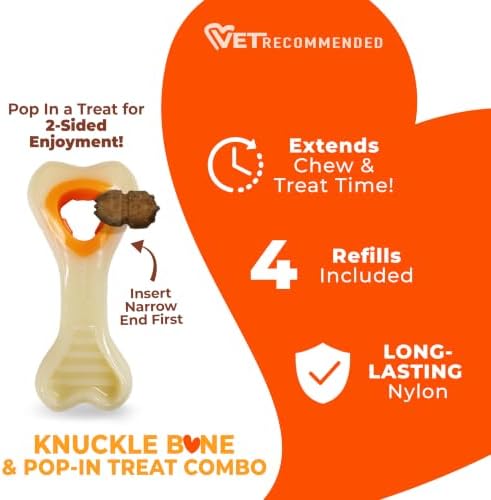 Nylabone Power Chew Knuckle Bone & Pop-In Dog Treat Toy, X-Small | Chicken flavor, includes 4 natural treats, dog enrichment, interactive dog toys to keep them busy, for dogs up to 15 lbs