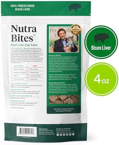 ULTIMATE PET NUTRITION Nutra Bites Freeze-Dried Dog Treats, Bison Liver