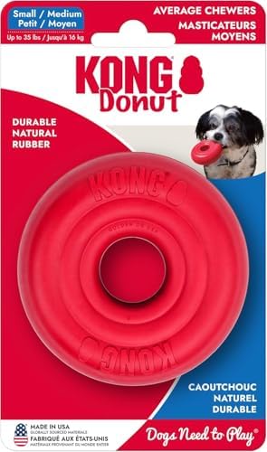 KONG Donut Dog Toy, Natural Rubber Chew Toy, for Small/Medium Dogs | Durable KONG Natural Rubber Chew & Fetch Toy That Promotes Healthy Teeth & Gums with a Fun Bounce & Easy Roll