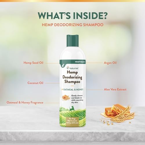 NaturVet Hemp Deodorizing Shampoo for Dogs - Plus Oatmeal & Honey – 16 oz
