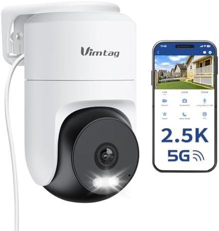 VIMTAG Pan/Tilt Outdoor Security Camera, 2.5K 4MP WiFi Home CCTV Camera, 360° View & Motion Tracking, Color Night Vision, 2-Way Audio, AI Detection Alarm, IP66, Cloud & SD Card Storage, Works w/Alexa