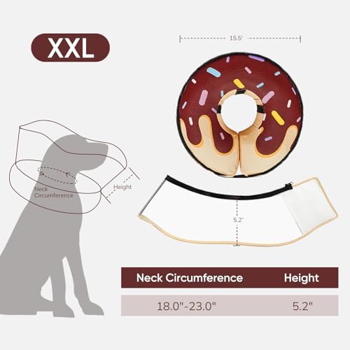 Supet Raised Inflatable Dog Cone After Surgery - Adjustable Recovery Donut Collar with Removable Shield to Stop Licking Wounds & Protect Stitches - Soft Dog Cone Alternative for Large Dogs (Brown,XXL)