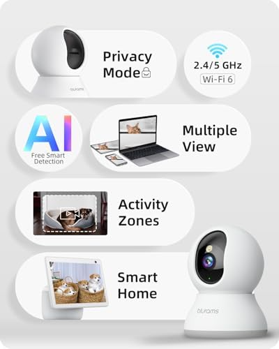 blurams 5G Cameras for Home Security, 360° PTZ Pet/Dog Indoor Camera, 2Pack