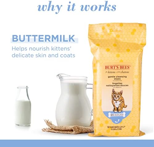 Burts Bees for Pets Kitten Grooming Wipes with Buttermilk, 50 Count