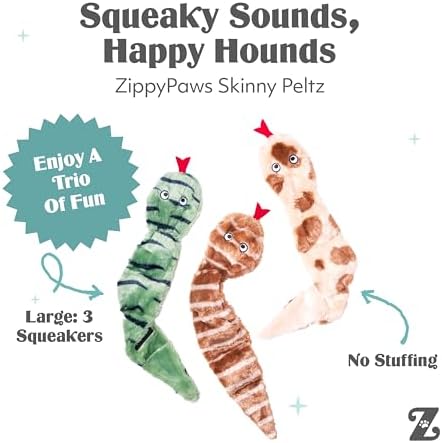ZippyPaws Skinny Peltz No Stuffing Dog Toy Pack to Keep Them Busy - 18" | For Medium and Large Dogs, Squeaky Pet Toys, Unstuffed Chew Toys, Soft Plush Variety Pack, Desert Snakes