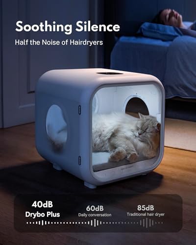 HomeRunPet Automatic Cat Dryer, 40dB Ultra Quiet Pet Dryer Box (Drybo Plus) | Vet-Trusted Safety Design, Patented Fresh Air System, Smart Temperature Control, 360° Even Drying for Cats & Small Dogs, 50L