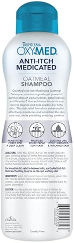 TropiClean OxyMed Medicated Dog Shampoo, Soothing Oatmeal Formula, 20oz | For Allergies & Itching | Dry Itchy Skin, Seborrhea & Hot Spots | Medicated Oatmeal | Cat Safe