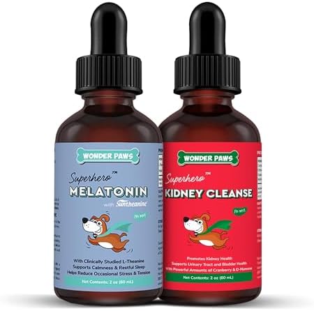 WONDER PAWS Melatonin Drops Plus Kidney Cleanse Drops - for Dog Relaxation, Urinary Tract, Kidney & Overall Wellness – Melatonin 2 Ounces - Kidney Cleanse 2 Ounces