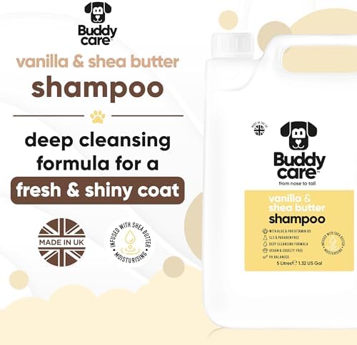 Vanilla & Shea Butter Dog Shampoo by Buddycare | Moisturising Shampoo for Dogs | Vanilla & Shea Butter Scented | with Aloe Vera and Pro Vitamin B5 (169.07oz)
