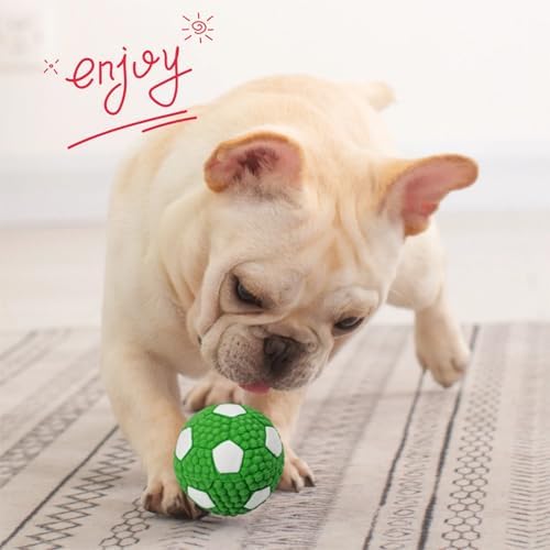 Squeaky Chew Dog Toys Interactive Sports Balls with Squeaker Soft Latex Rubber Bouncy Fetch Ball Toy (Soccer, Volleyball, Football, Tennis) for Puppy & Dog (Soccer-Green,Small)
