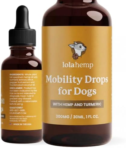 Lolahemp Mobility Drops for Dogs – Organic Hemp & Turmeric – Whole-Body Mobility, Hip & Joint, and Everyday Comfort