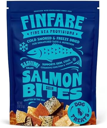 Finfare Freeze Dried Salmon Skin Treats for Dogs, 2oz Bites