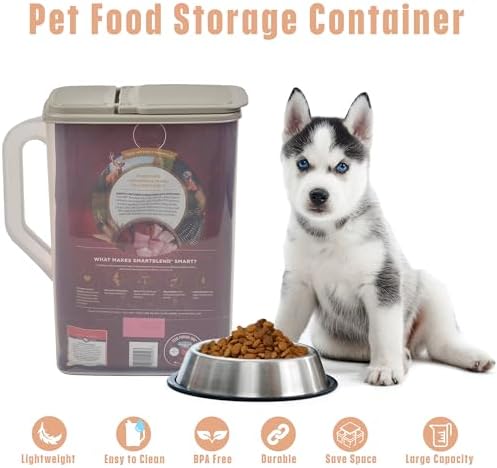 Buddeez Pet Food Storage Container - 8 Quart Capacity Dog / Cat Food & Bird Seed Container with Durable EZ Grip Handle, Flip Gray Lid (includes 1 Cup Clear Scoop)