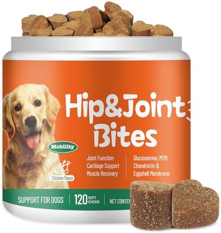 Hip & Joint Health Supplement for Dogs, 120 Soft Chews, Glucosamine Chondroitin MSM Dog Chews with Hyaluronic Acid, Chicken Flavored Bone & Joint Support for All Breeds