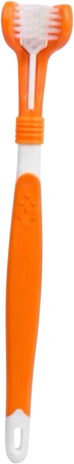 Triple Head Dog Toothbrush- 3- Sided Pet Toothbrush for Faster Cleaning, Helps Reduce Plaque & Bad Breath, Easy to Use Dog Dental Care Tool for Medium &Large Dogs. (Orange)