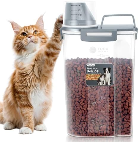 Dog Cat Food Storage Container with Cup (Dark Gray, 2.5L)