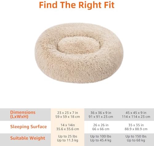 Amazon Basics Washable Donut Pet Bolster Faux Fur Bed with Removable Cover, Anti-Slip Bottom for Dog, Beige, 23" x 23"