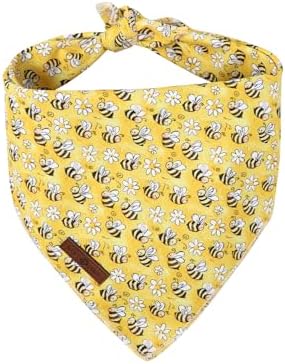 Lionet Paws Spring Summer Bee Dog Bandana Washable Cotton Handkerchief Scarf Triangle Yellow Bandana, Small (Pack of 1), Small, Yellow