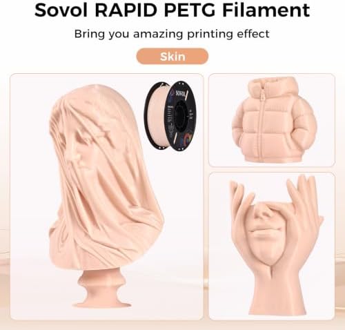 Sovol 3D Printer Rapid PETG Filament 1.75mm 1KG (2.2lbs), High Precision, Strong Toughness, Wiring Tightness, Dimensional Accuracy +/- 0.03 mm, 3D Printing High Speed PETG Filaments, Skin
